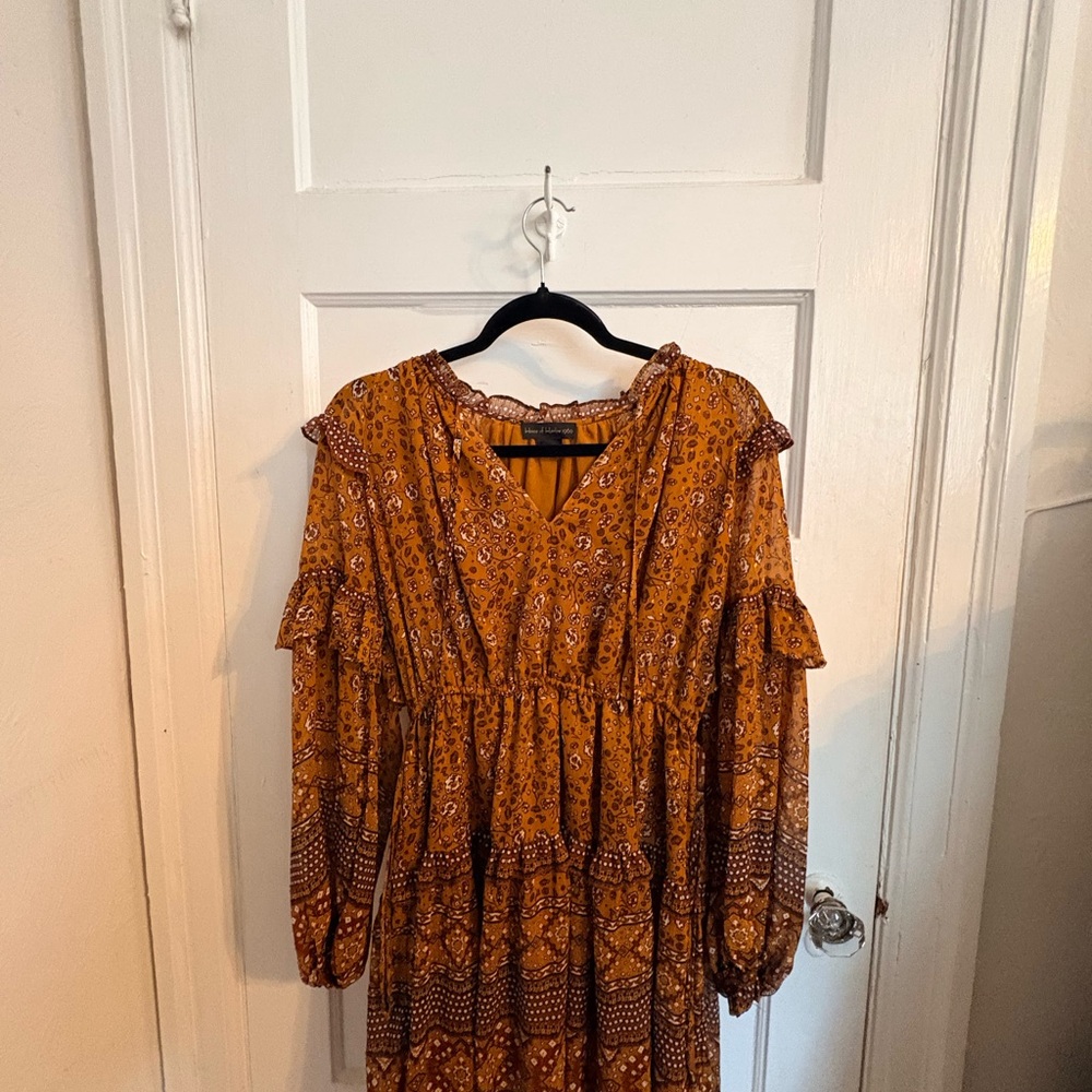 House of Harlow 1960 Mustard and Brown Mini Dress